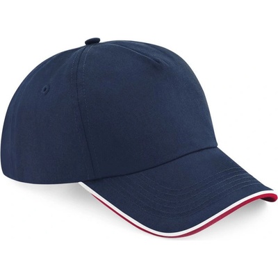 Beechfield B 25C Authentic Piped Peak 5 panelová COT-53025Cz5199 Navy/červená/bílá