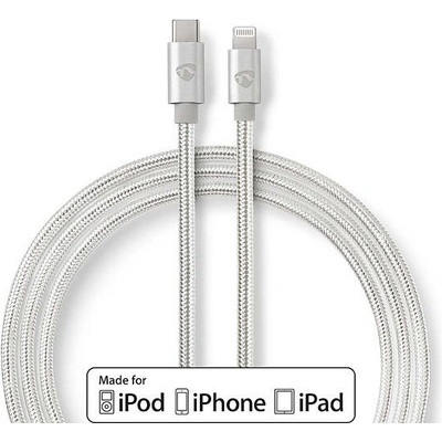 Nedis CCTB39650AL20 Lightning/USB 2.0 / Apple Lightning 8pinový - USB-C zástrčka/ nylon, 2m, stříbrný