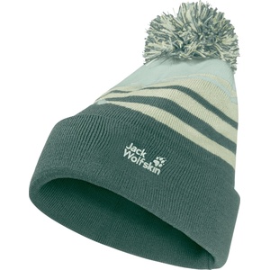 Jack Wolfskin Детска зимна шапка (beanie) Jack Wolfskin Kid's Stripy Pompom Beanie - Sago Palm - размер 49-50 cm (904-4233-0311)