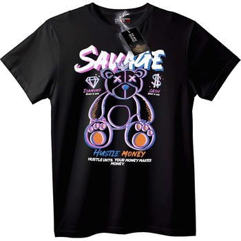 NOONEBRAND Тениска Savage Hustle пари, мече - 7XL, Black