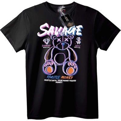 NOONEBRAND Тениска Savage Hustle пари, мече - 7XL, Black