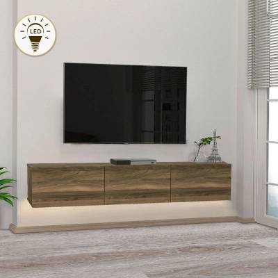TopMebel Стенен ТВ шкаф Damla от меламин с LED осветление - цвят орех 180×29.5×29.5 см