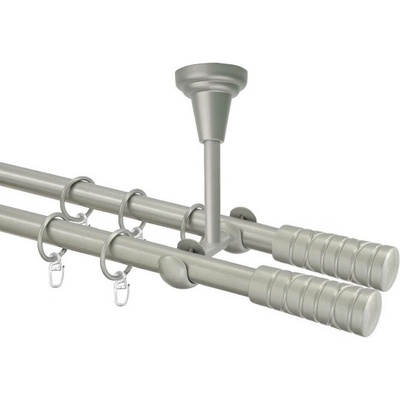OK-GarnýžeCZ Garnýž kovová dvouřadá 16mm Torino double stříbrná mat 300 cm do stropu / kroužky s háčkem