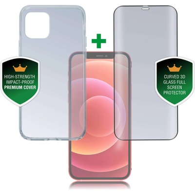 4smarts 360° Premium Protection Set - хибриден удароустойчив кейс и стъклено защитно покритие с извити ръбове за дисплея на iPhone 12 mini (прозрачен)