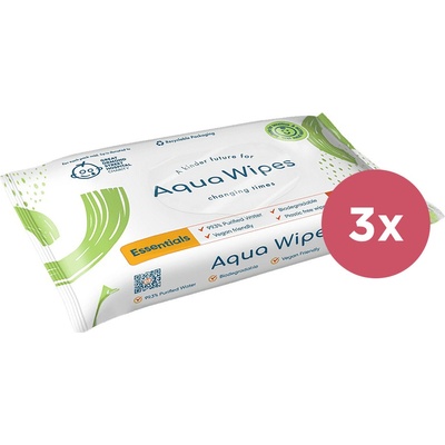 AQUA WIPES Obrúsky 100% rozložiteľné, 99% vody 3 x 56 ks