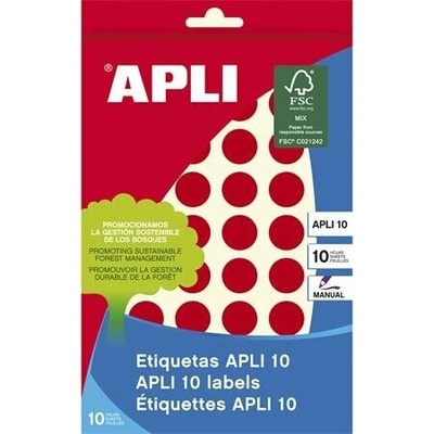 Etikety, okrúhle, priemer 16 mm, ručne popisovateľné, farebné, APLI, červené, 432 etikiet bal