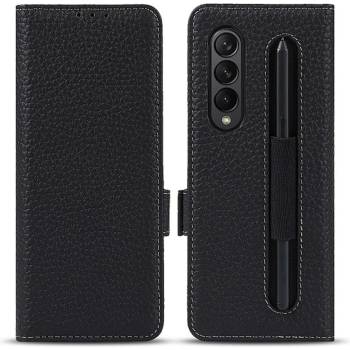 GKK Кожен Калъф с S-Pen Поставка за Samsung Z Fold 3, GKK Leather Case, Черен (5901012390076)