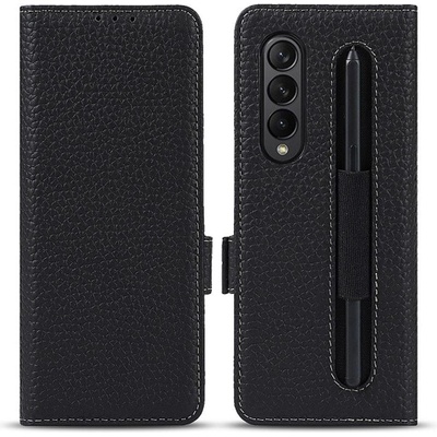 GKK Кожен Калъф с S-Pen Поставка за Samsung Z Fold 3, GKK Leather Case, Черен (5901012390076)