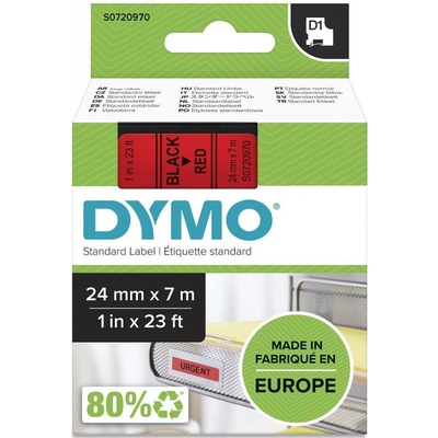 DYMO páska D1 24mm x 7m, černá na červené, 53717, S0720970