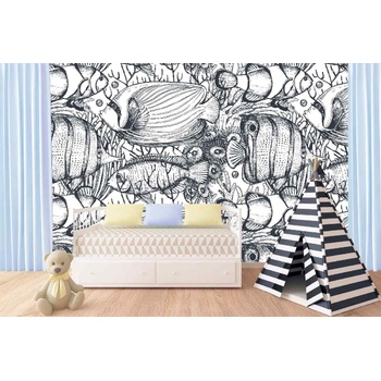 DIMEX ART s. r. o Самозалепваща се флизелинова фототапета монохромна рибка 375 x 250 см