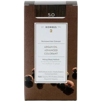 KORRES Боя за коса с технология pigment-lock с Арганово масло Светло кафяво , Korres Argan Oil Advanced Colorant 50ml Permanent Hair Colorant 5.0 Natural Light Brown