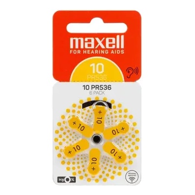 Maxell Батерия цинково въздушна maxell za10 6 бр. бутонни за слухов апарат в блистер (ml-bz-za10)