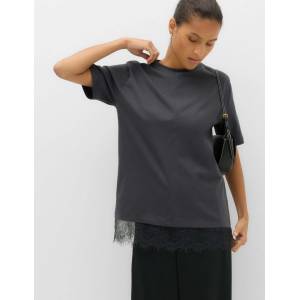 Marks & Spencer Чисто памучна тениска с дантелен край Marks & Spencer черна Marks & Spencer | Cheren | ЖЕНИ | 8