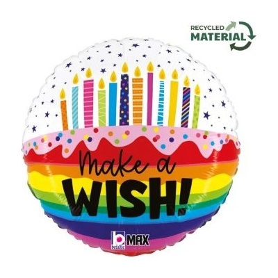 GRABO Dort Make a wish! 18" 46cm kruh fóliový balónek nafukovací