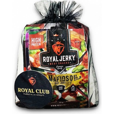 Royal Jerky Dárek pro muže 4 x jerky a popcorn a podtácek Černý 123 g