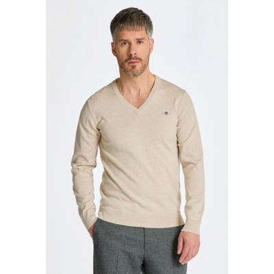 Gant sveter Classic Cotton V-neck hnedá