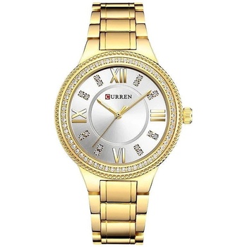 Curren Дамски часовник Curren Gemma с кристали, Златист / Бял (CURREN-9004-GOLD-WHITE)
