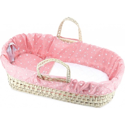 Petitcollin Přenosná taška proutěná plátnem vykládaná růžová pro panenku do 50 cm