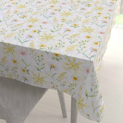 Biante Dekorační obdélníkový ubrus Rongo RGP-506 Malované žluto-zelené luční kvítí na bílém 140x220 cm