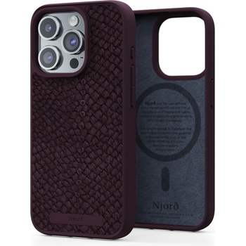 Pouzdro NJORD Salmon Leather Magsafe iPhone 15 Pro vínové