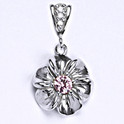 Čištín Stříbrný přívěšek s růžovým zirkonem, kytička, P 1434/2