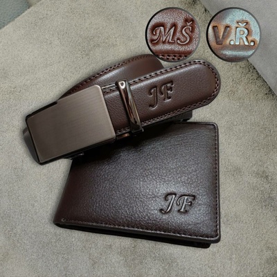 Pánský dárkový set z pravé kůže peněženka a pásek s monogramem