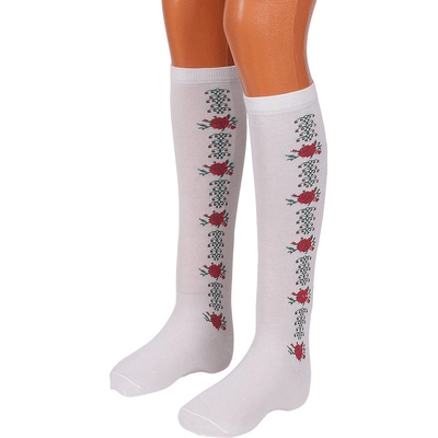 Дамски 3/4 чорапи в бяло с рози и орнаменти
