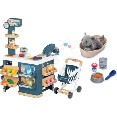 Smoby Set obchod elektronický s váhou a skenerem Super Market a pelech s plyšovou kočičkou