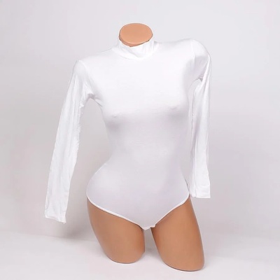 Памучно бяло боди поло с дълги ръкави - прашка