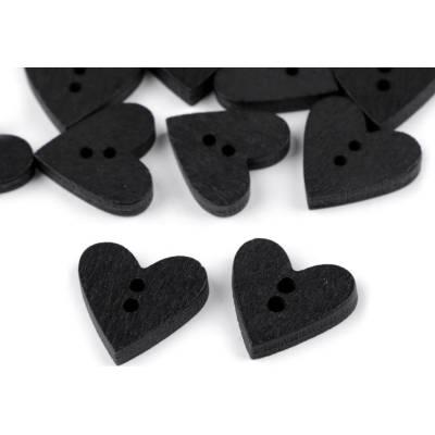 Pro Háčkování Knoflík srdíčko, dřevěný 18x19mm - černý