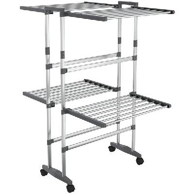 SHUMEE 2patrový sušák na prádlo s kolečky stříbrný 60 × 70 × 106 cm