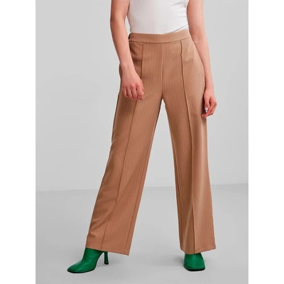 Панталони Pieces Bossy Wide Leg high waist pants - Brown (Silver Mink / Aop Pinstripe)