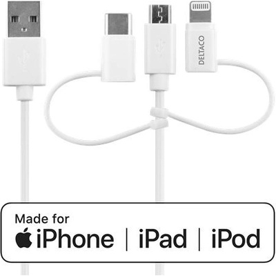 Deltaco IPLH-441 Prepojovací USB 2.0 samec/Micro USB 2.0 + APPLE Lightning + USB Type C, 1m
