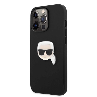 KARL LAGERFELD Karl Head Leather Case - дизайнерски кожен кейс за iPhone 13 Pro (черен)