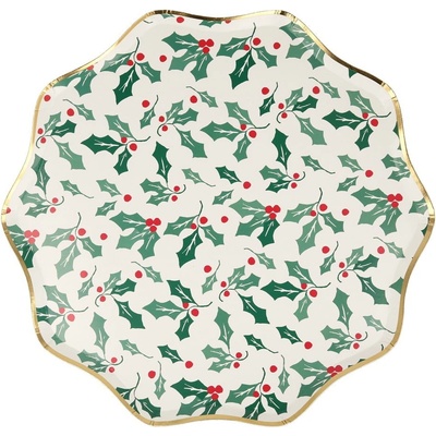 Meri Meri Holly Pattern jednorázové nádobí zelená bílá