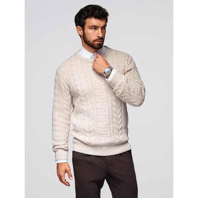 Ombre Clothing Елегантен мъжки пуловер с интересно плетене - екру V1 OM-SWSW-0173 Ombre Clothing Ombre Clothing | Bezhov | МЪЖЕ | XXL