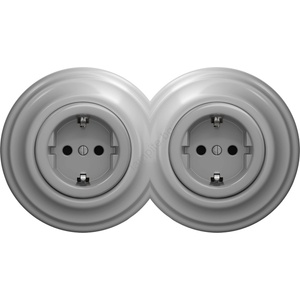 Kliklap - Двойна ретро битова розетка с рамка SCHUKO 230V, сива (KA0053C)