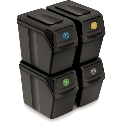 Prosperplast Odpadkové koše na tříděný odpad, 4 ks x 20 l SORTIBOX SLIM - černé
