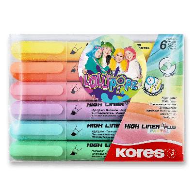 Kores Zvýrazňovač High Liner Pastel Lollipopz sada 6 ks 3606