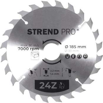 Kotúč Strend Pro TCT 185x2.2x30/20 mm 24Z, na drevo, pílový, SK plátky