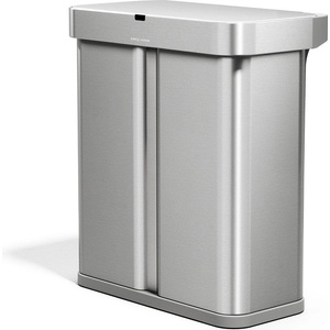 simplehuman Стоманено кошче за боклук 34+24 l за рециклиране/безконтактно в сребрист цвят Dual Sensor - simplehuman (ST2050)