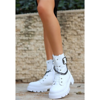 Erbil Shoes Дамски боти с връзки и цип - Бели #411193 (411193_Бяло)