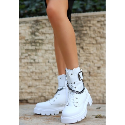 Erbil Shoes Дамски боти с връзки и цип - Бели #411193 (411193_Бяло)