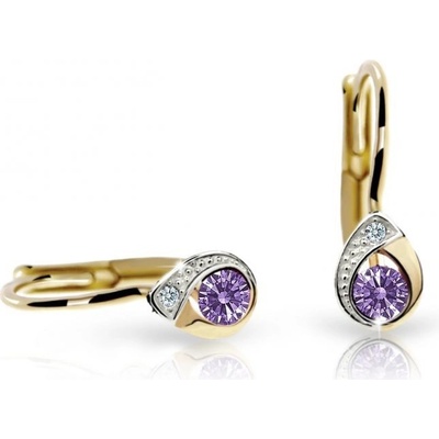 Danfil dievčenské náušnice slzičky C1898 zo žltého zlata amethyst klapka