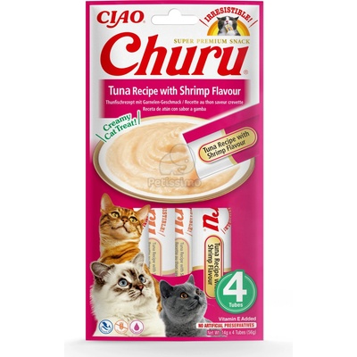 INABA Cat Ciao Churu кремообразна храна за котки - риба тон, скариди 4 x 14 г