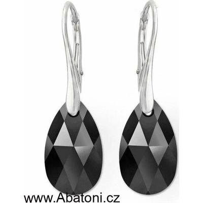 Swarovski Elements Pear krystal 16 mm stříbrné náušnice visací černá slza, kapky 71161.3 Jet