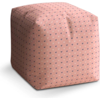 Sablio Taburet Cube Srdíčka na růžové - 50x50x50 cm