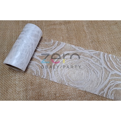 Fólie/stuha dekorační 12 cm x 200 cm - bílá s ornamenty