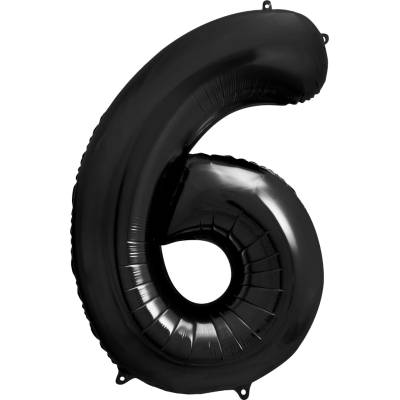 PartyDeco Fóliový balón narozeninové číslo 6 černý 86 cm