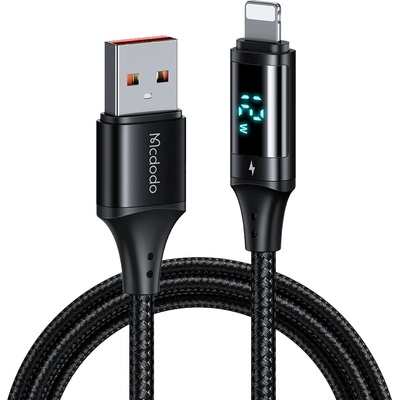 Mcdodo Кабел за данни - Mcdodo (CA-1060) - USB 2.0 → Lightning, цифров дисплей, найлон оплетка, алуминий, 3A, 1.2m - Черен